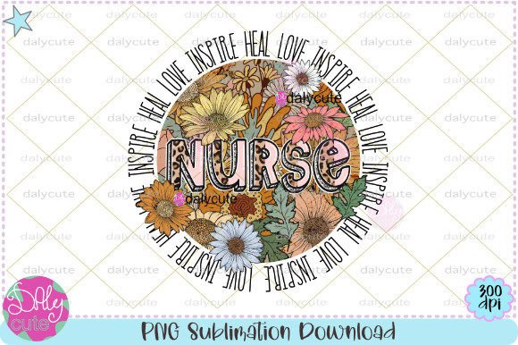 Nurse Floral Retro Spring Graphics & Print Templates